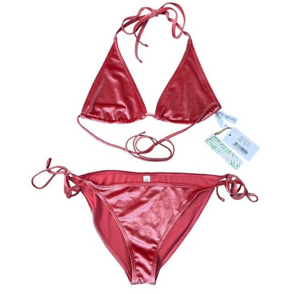 Wolf & Whistle Velvet Bikini Set US 12 Triangle Top & Tie Bottom NWT - Picture 1 of 4